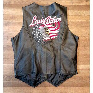 Womens Embroidered Eagle Flag Lady Biker Goth Size Medium Leather Vest